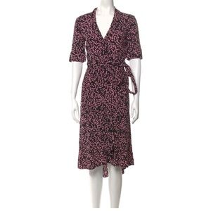 NWT GANNI Black and Pink Floral Midi Wrap dress sz 36 EU/ US 4